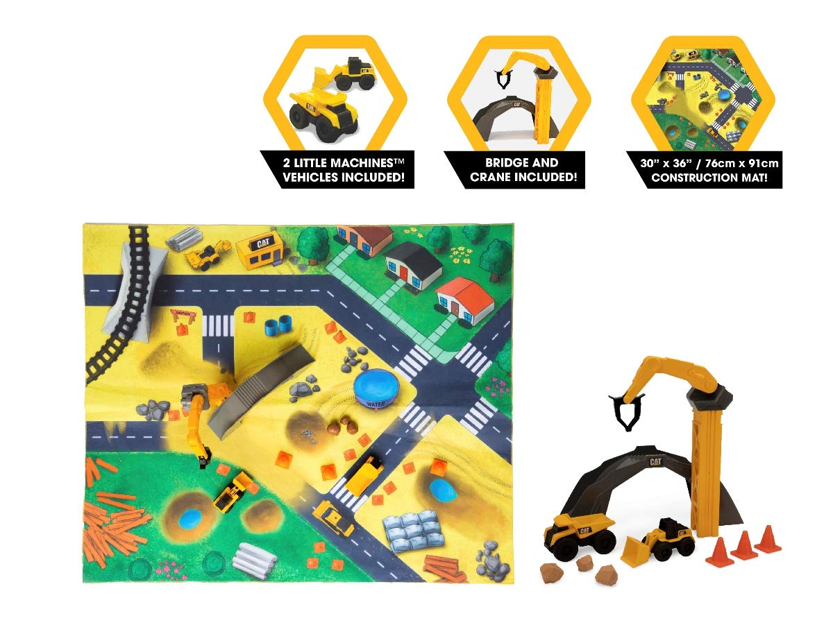 CAT Construction Toys, CAT Little Machines Vehicles Play Mat with Collectible Construction Vehicles, Sensory Toys for Kids Ages