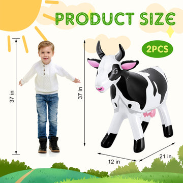 Liliful Inflatable Cow Decorations - 2 Pcs, 37 Inch, PVC, White & Black - Perfect for Farm Birthday and Party Supplies
