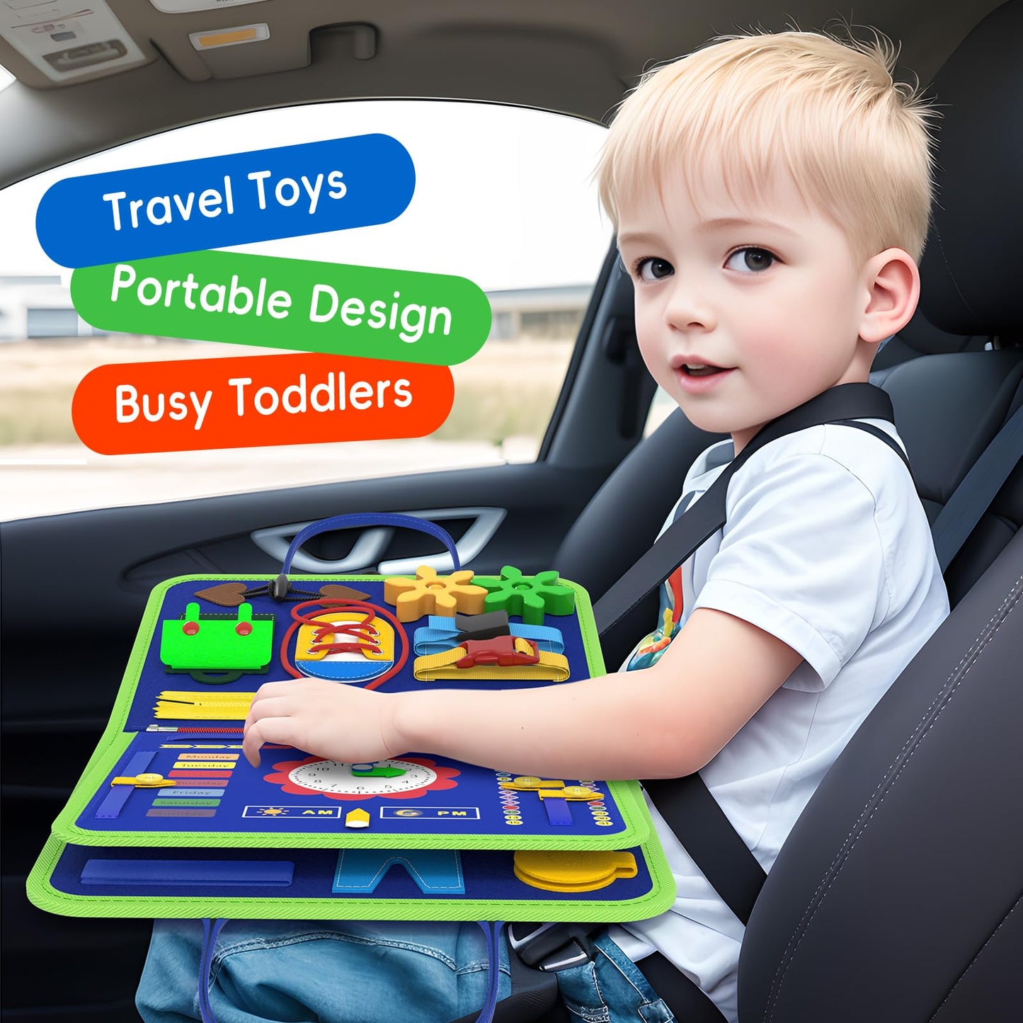 Freebear Busy Board Toddler Travel Toys Sensory Toys For Toddlers 1 2 3 4, Montessori Learning Toys For Toddlers Activities Board, Educational Toys For 3 4 Year Old Boys Girls Gift, Dinosaur