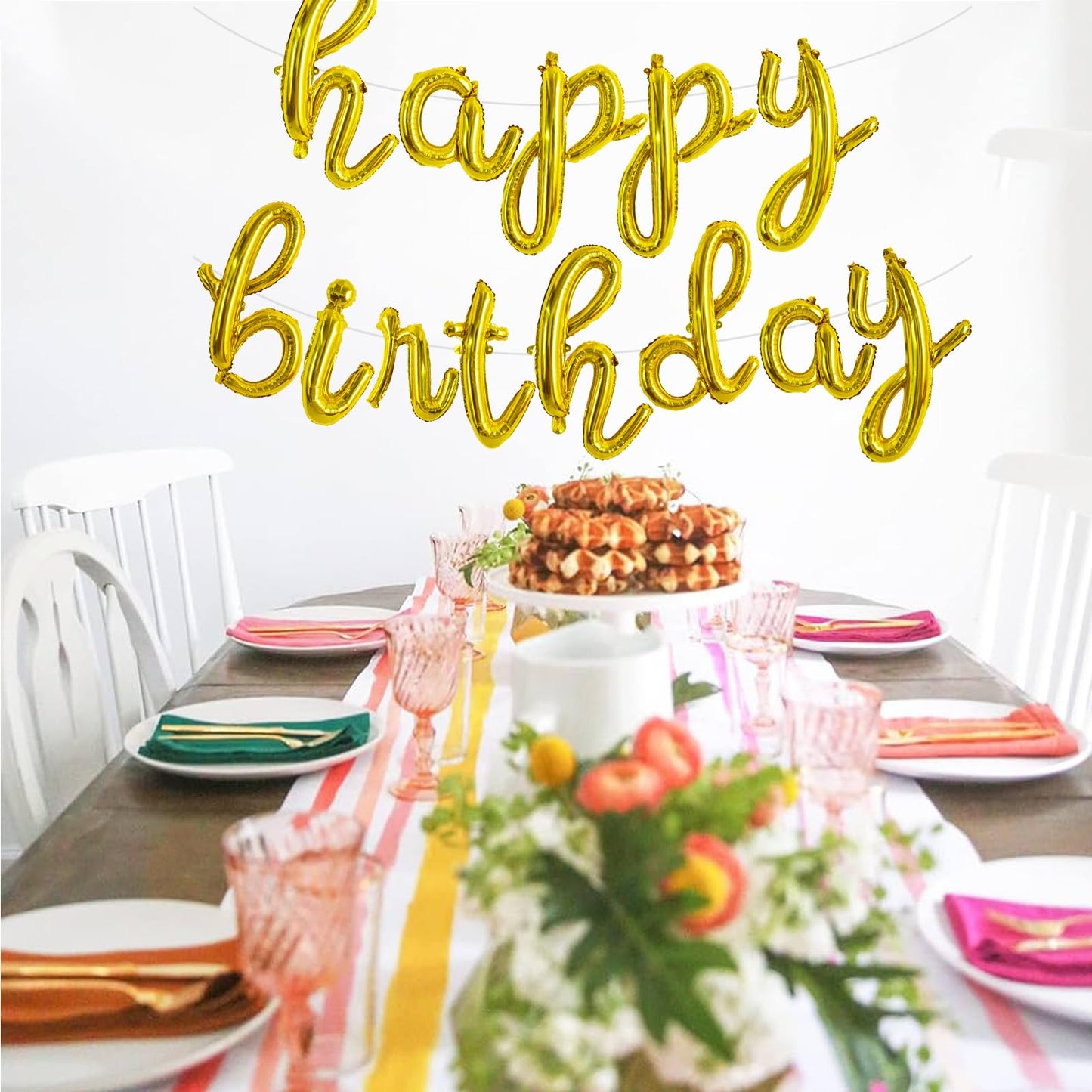 Toniful Gold Happy Birthday Balloons Banner,Cursive Happy Birthday Balloons Gold Birthday Decorations Gold Mylar Foil Birthday B