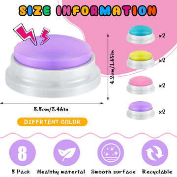 Honoson 8 Pieces Recordable Answer Buzzers Button Answer Buzzers Game Show Buzzer Recordable Button Buzzers Gift for Christmas Team Family Game and Trivia Nights(Classic Color)
