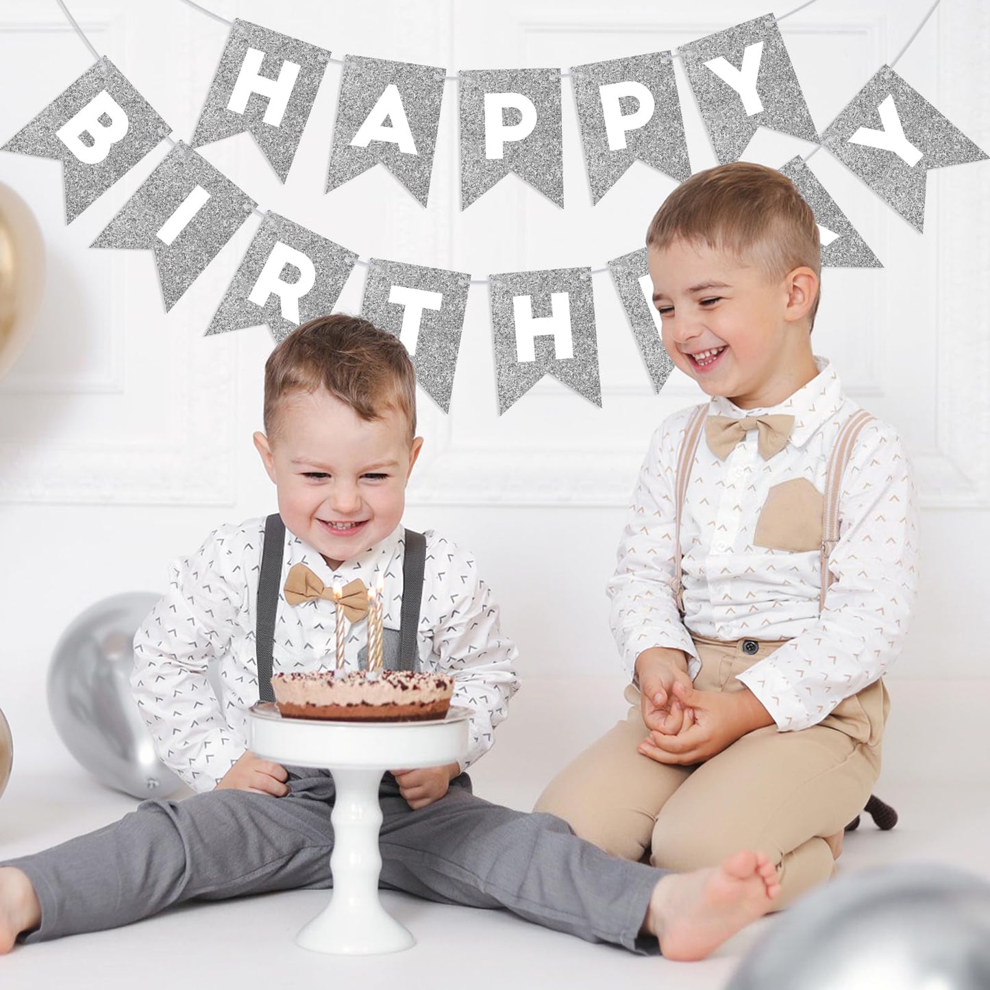 Silver Glitter Happy Birthday Banner Happy Birthday Sign For Backdrop Silver Birthday Decorations For Women Men Birthday Party Garland Bunting Banner Kids Adults Party Supplies