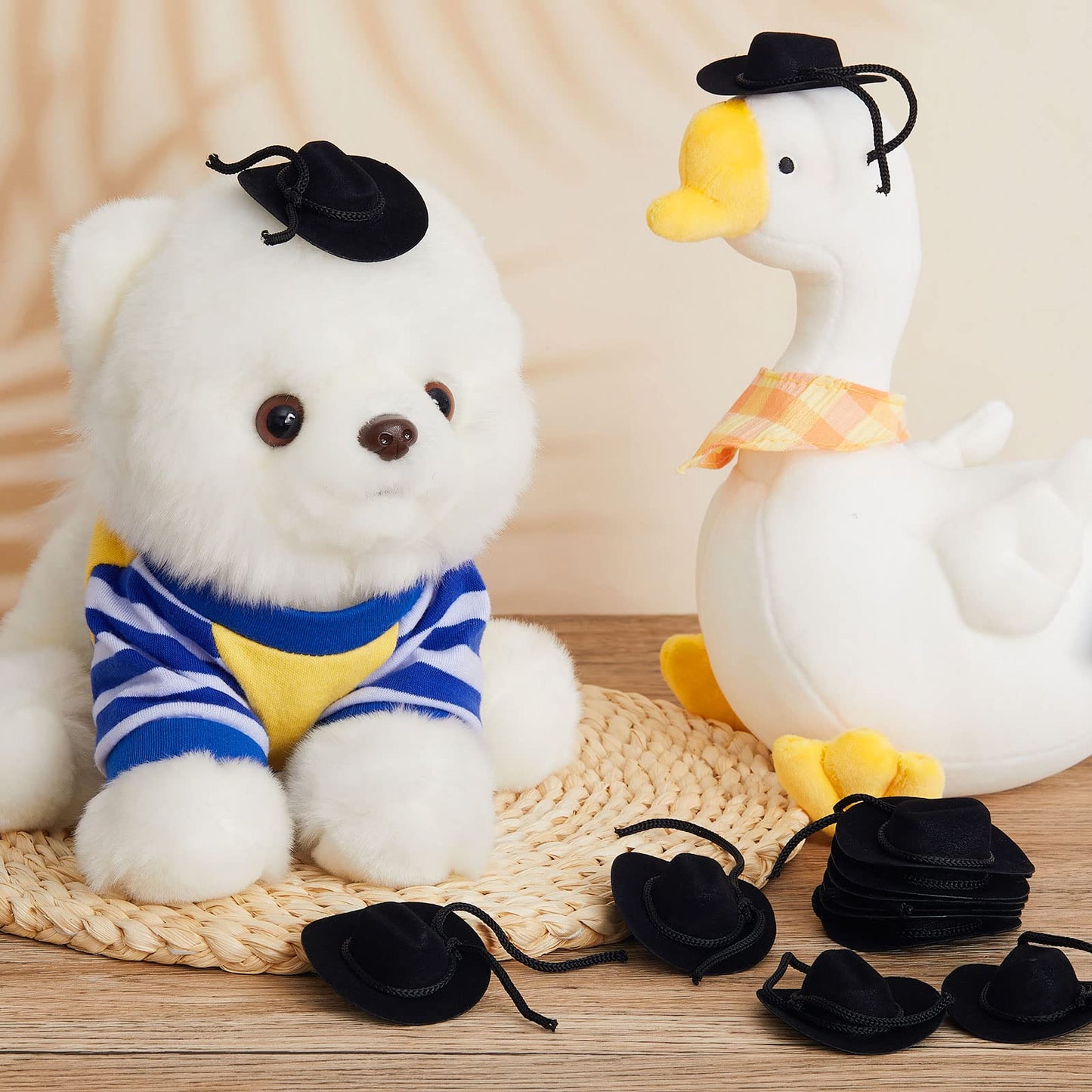 24 Pcs Mini Cowboy Hats For Crafts Flocking Mini White Cowgirl Hat Western Wedding Favors For Doll Decorations (Black)