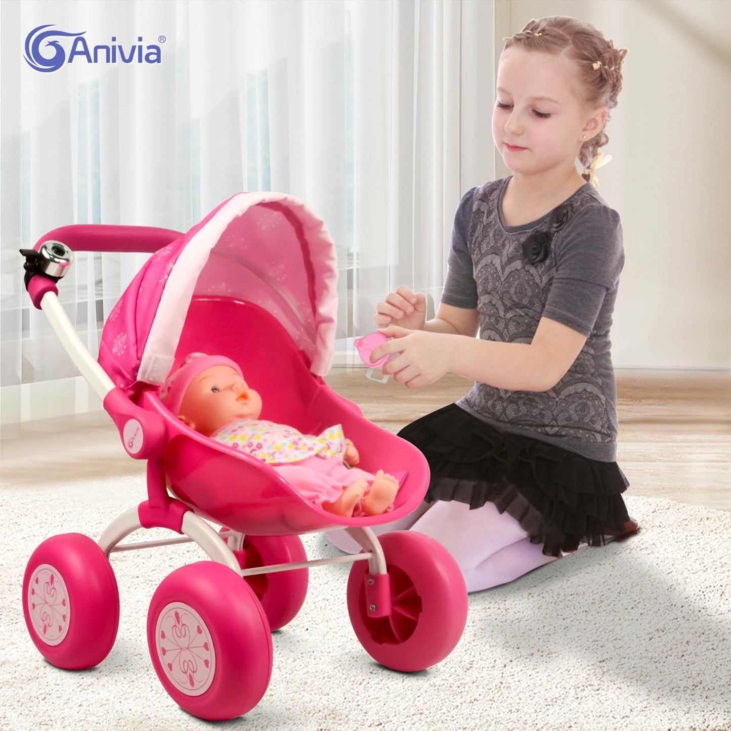 Annivia Baby Doll Stroller Baby Doll Pram Baby Doll Carriage -Metal Fold Up And Down Stroller For Baby Dolls