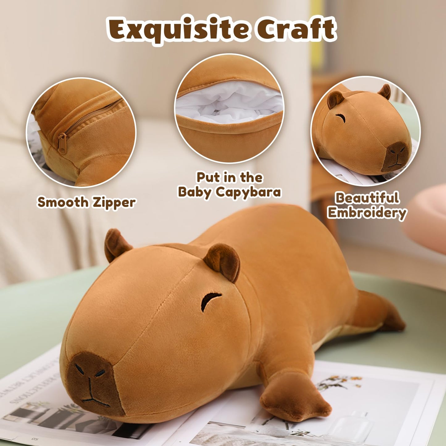 Sqeqe Stuffed Capybara Plush - Cute Capybara Mommy With 4 Babies Surprise Soft Animal Toy Christmas, Valentine'S, Birthday Gifts
