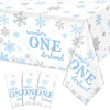 3Pcs Christmas Winter Onederland 1st Birthday Tablecloth Disposable Blue and Silver Snowflake Plastic Table Cloths for Winter On