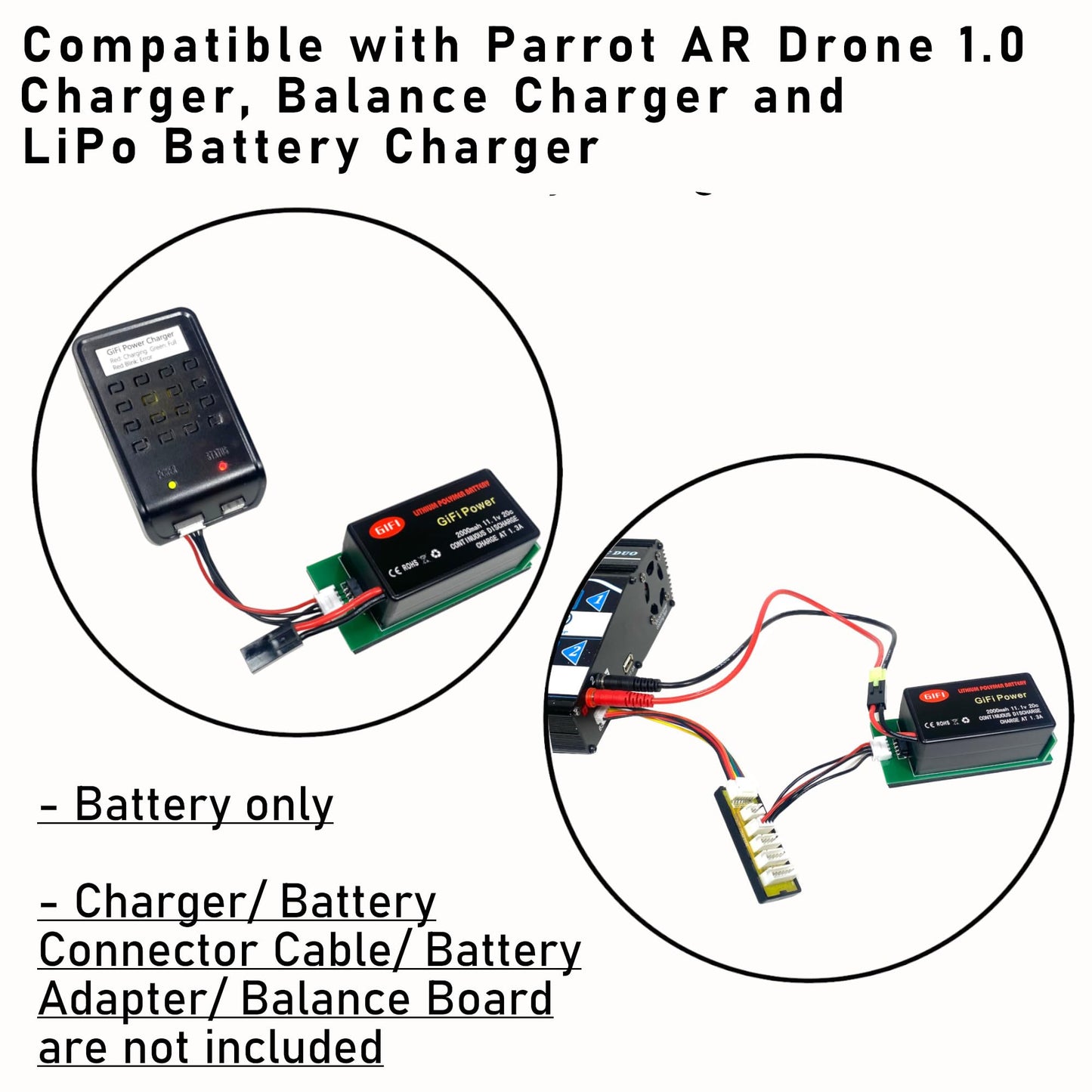 MaximalPower Gifi Power LiPo Battery or Charger for Parrot AR.Drone 2.0 & 1.0 Quadricopter (2 Battery 2000mAh)