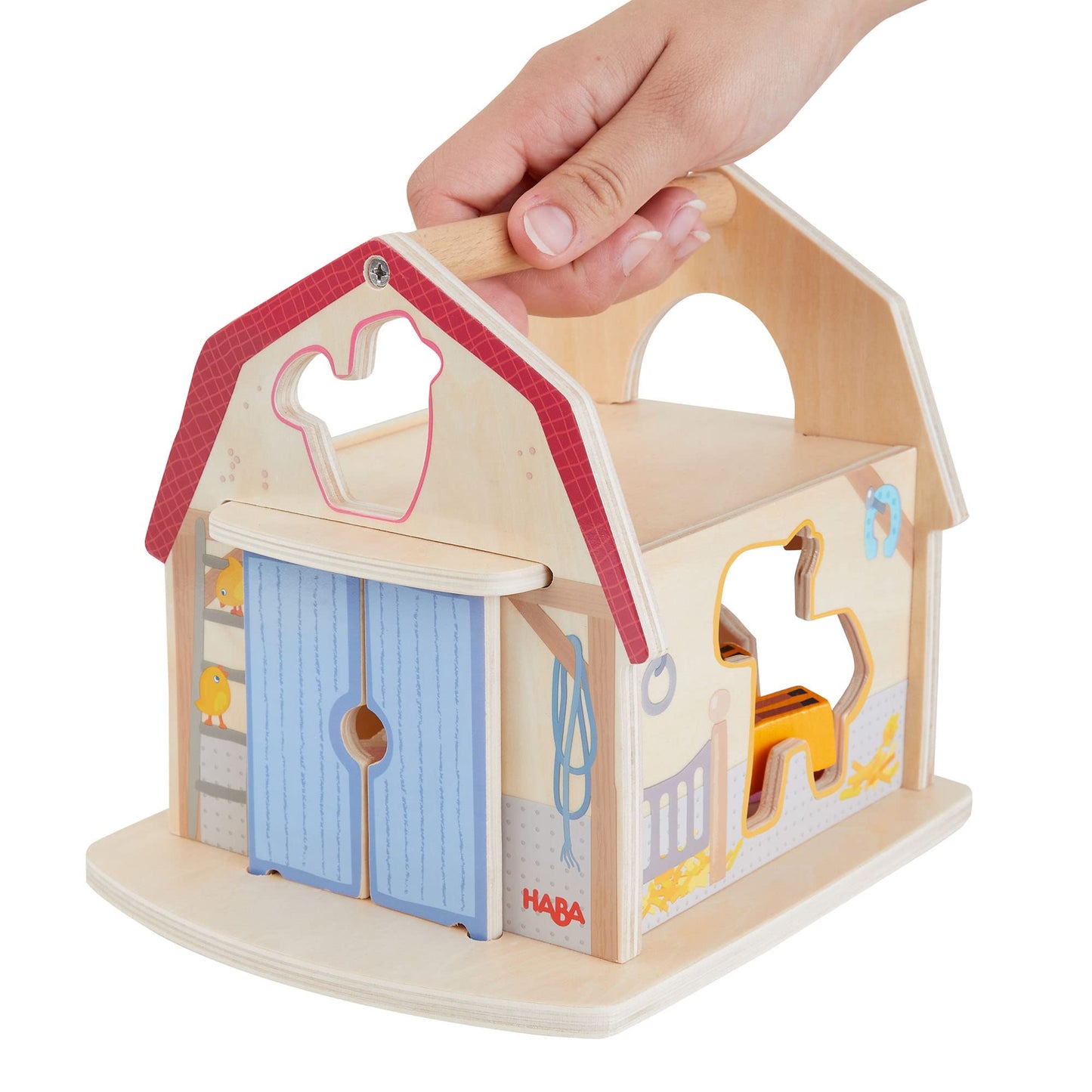 HABA Wooden Shape Sorter Toy - Farmhouse Sorting Box with 6 Chunky Farm Animals, Multicoloured, Einheitsgröße, Model 306625