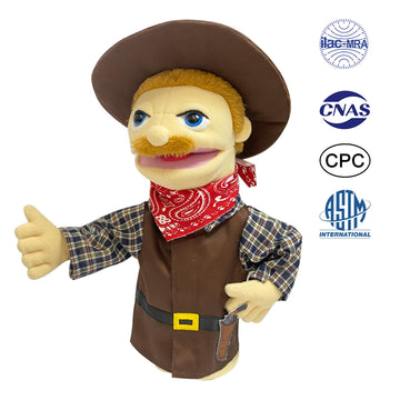 Okegztoa 16'' Puppets - Entriloquist & Hand Puppets For Kids & Adults, Plush Cowboy Design, Ages 4-8, Removable Mouth, Scalable
