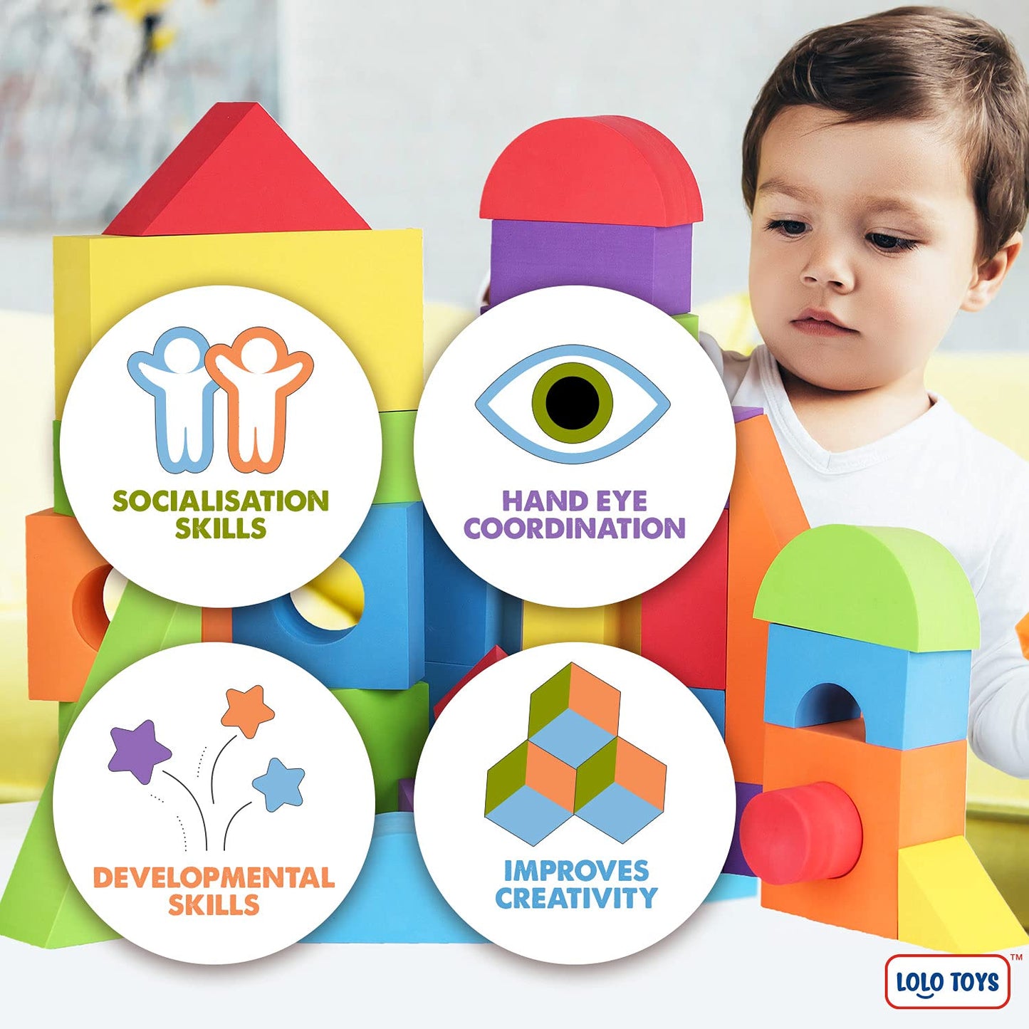 Lolo Toys Large Building Foam Blocks For Toddlers – Giant Jumbo Big Building Blocks (18 Pieces)