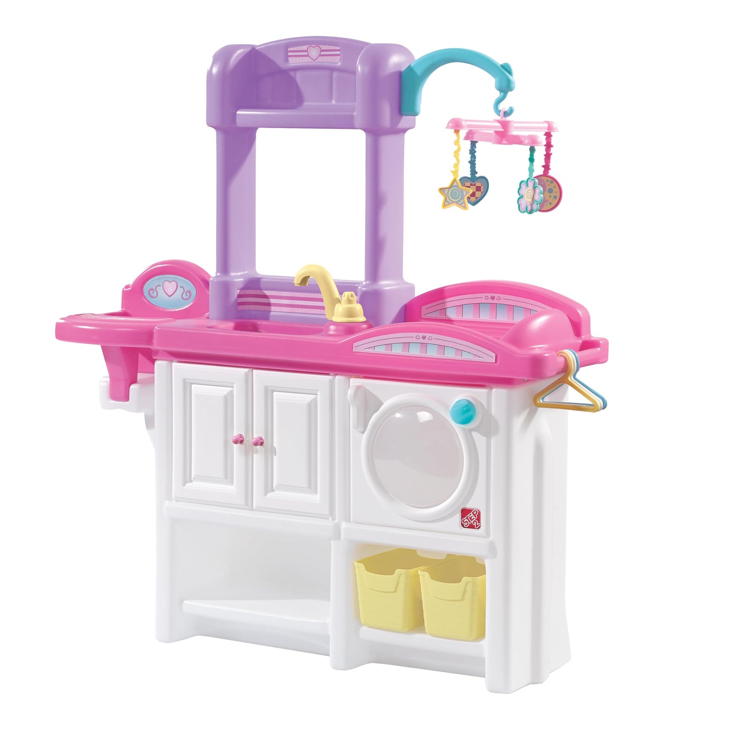 Step2 Love & Care Deluxe Baby Doll Nursery Playset For Kids, Compact Changing Station & Crib, Made Of Durable Plastic, Includes Toy Accessories, For Toddlers 2-6 Years Old, Pink