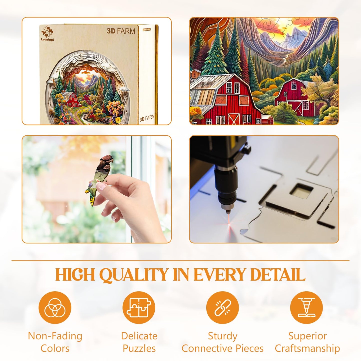 Wooden Puzzles for mature-themeds 3D Vision Effect-3D Farm Wood Puzzles mature-themed Unique Animal Shaped Wooden Jigsaw Puzzle Christmas Birthday Gifts for Puzzle Lovers Family and Friends(L-13.4 * 13in 290pcs)