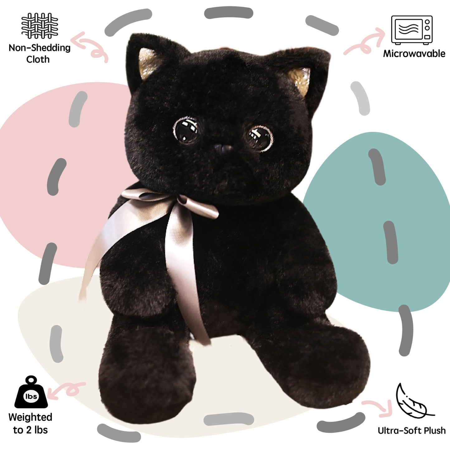 Uoozii Non-Shedding Series 12'' | 2 Pounds Black Cat Weighted Stuffed Animals Unscented Microwavable & Coolable Weighted Kitty P