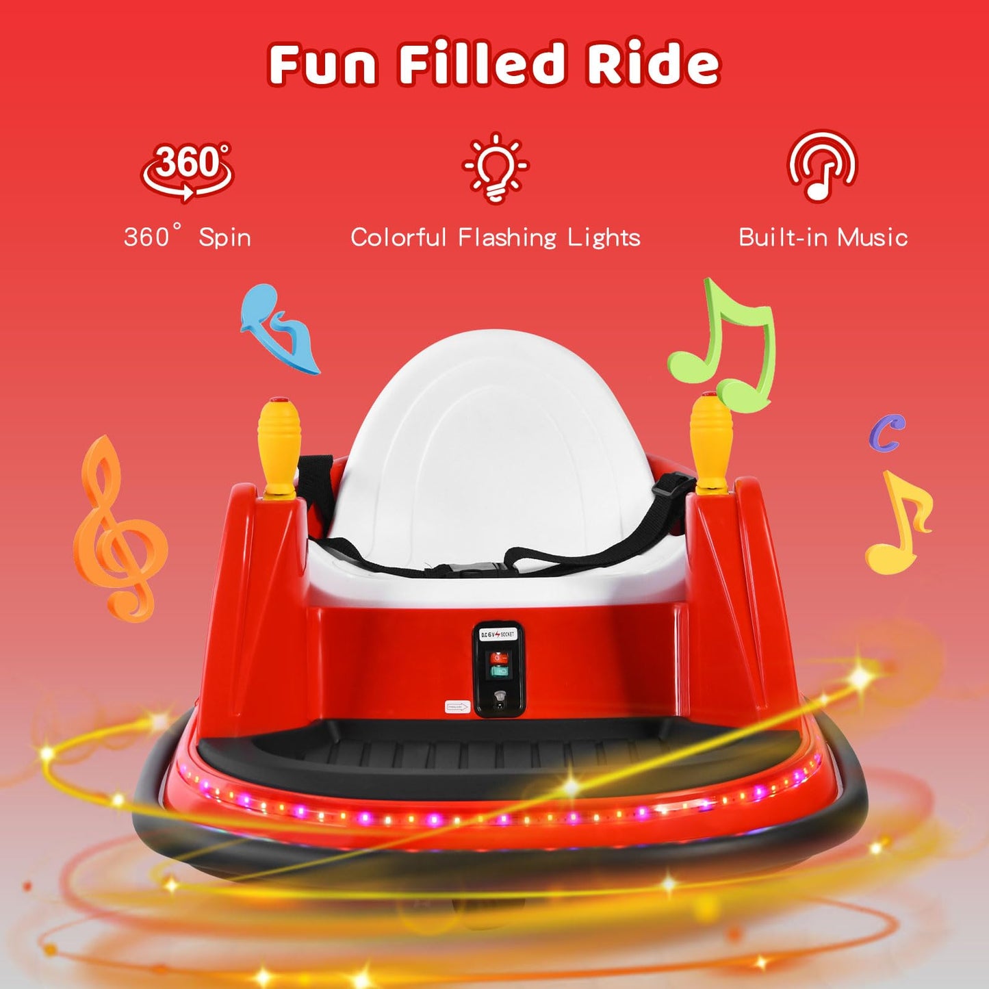 Honey Joy 12V Toddler Bumper Car, Battery Powered Baby Ride On Bumper Car, Dual Joysticks, Flashing Led Light & 360 Degree Spin,