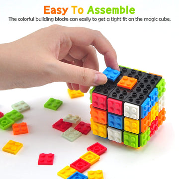 Acrofek Speed Cube 3X3 Build-On Brick Cube, Brain Teaser Puzzles Magic Cube With Building Blocks, Creative Puzzle Cube Toys For