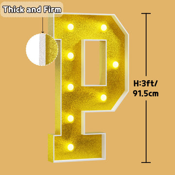 Imprsv Marquee Letters Gold 3Ft: Golden Party Decor - Light Up Letter P Large 3 Feet Tall - Party Decorations Letter For Birthda