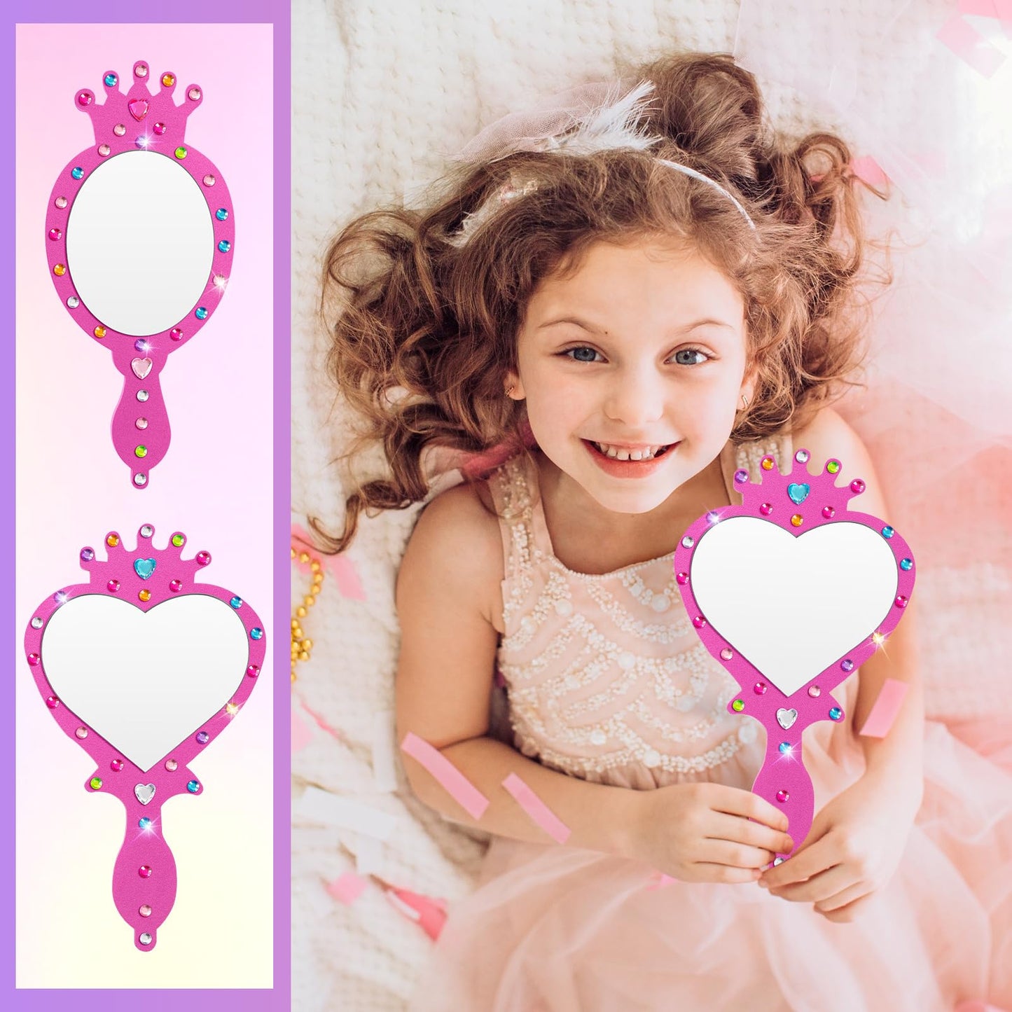 Geetery 20 Pcs Unbreakable Kids Mirror Diy Decorate Your Own Princess Mirror Mermaid Mirrors Princess Foam Mirrors Small Mirrors