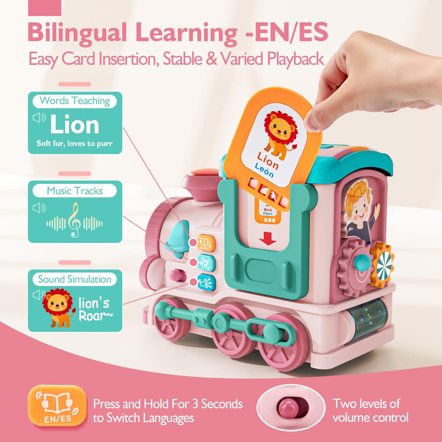 Musical Toy For 1 2 Year Old Girl Gifts,First Year Activity Musical Train With Talking Flash Cards Bilingual (En/Es), Educational Learning Toys For Toddlers, Baby Toys 12-18 Months Girl Easter Gifts