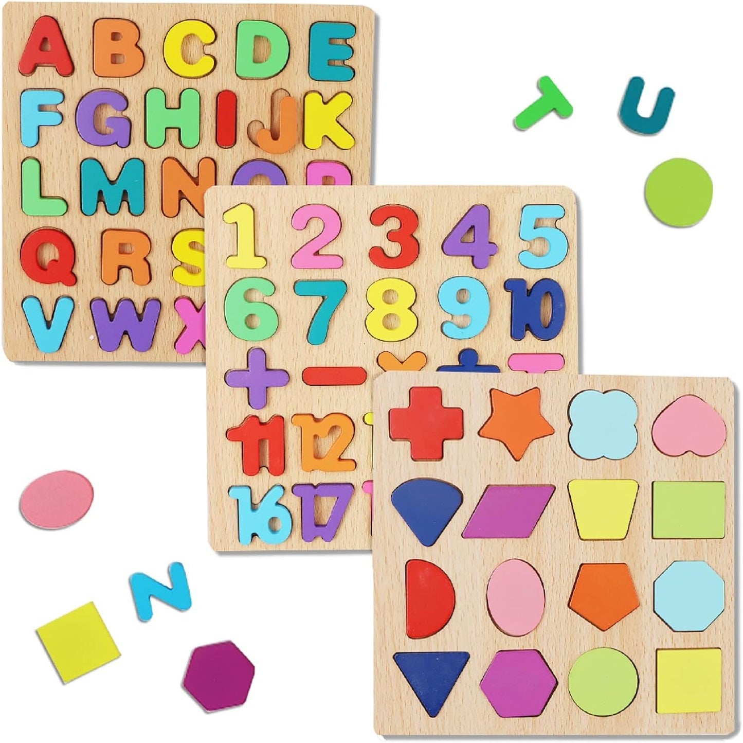 Shinetoy Entertain Kids Shinetoy Wooden Puzzles For Toddlers, Wooden Abc Alphabet Number Shape Puzzles Toddler Learning Puzzle T