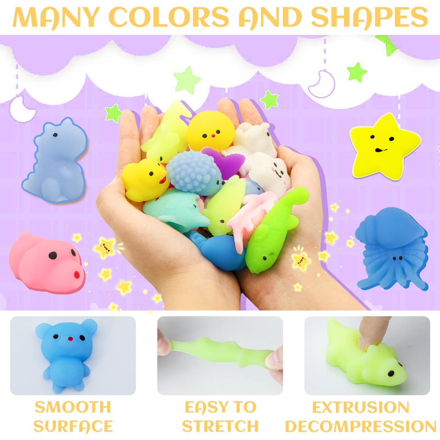 Squishes 18 Pcs Tiny Mochi Squishy Toys For Kids Age Over 3 Years Old,Kawaii Squishy Animals, Party Favors For Kids, Stress Reli