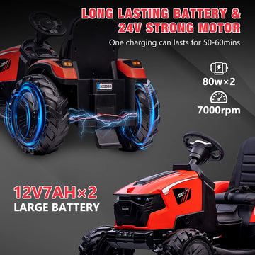 3-In-1 Kids 24V Ride On Tractor, Ride On Car Toy Excavator & Bulldozer - Battery-Powered Electric Vehicle W/Trailer, Digger, Rem