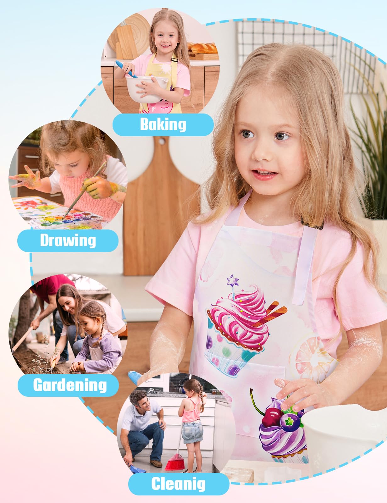 Wernnsai Toddler Girls Aprons - Cupcake Kids Aprons For Girls Toddler Paint Art Smock Waterproof Cooking Baking Painting Gardening Artist Chef Apron For Kids Age 2-5 Years