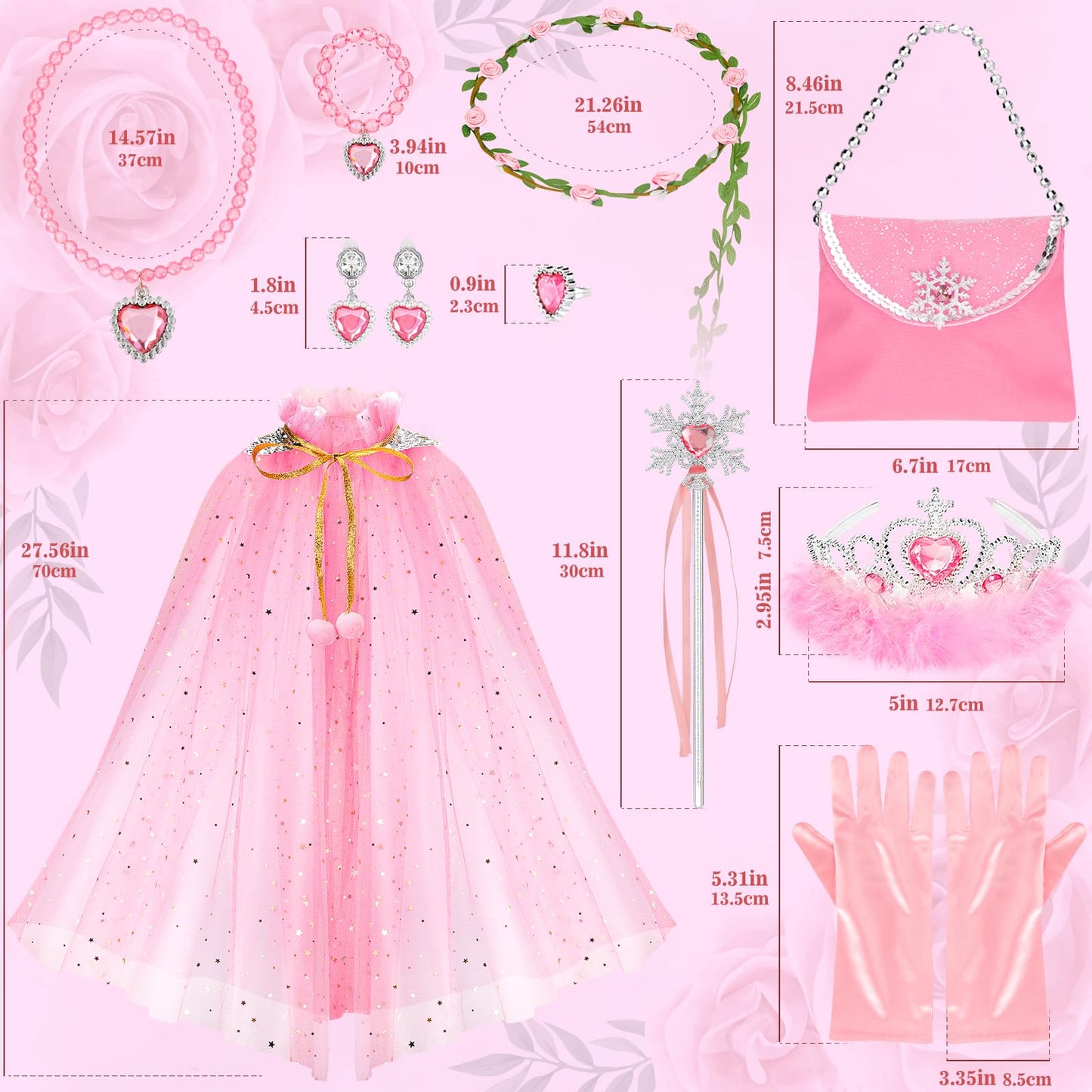 Fedio Princess Cape Set,12Pcs Princess Dress Up Clothes For Little Girl, Princess Dresses For Girl 3-8 Years Birthday Gift