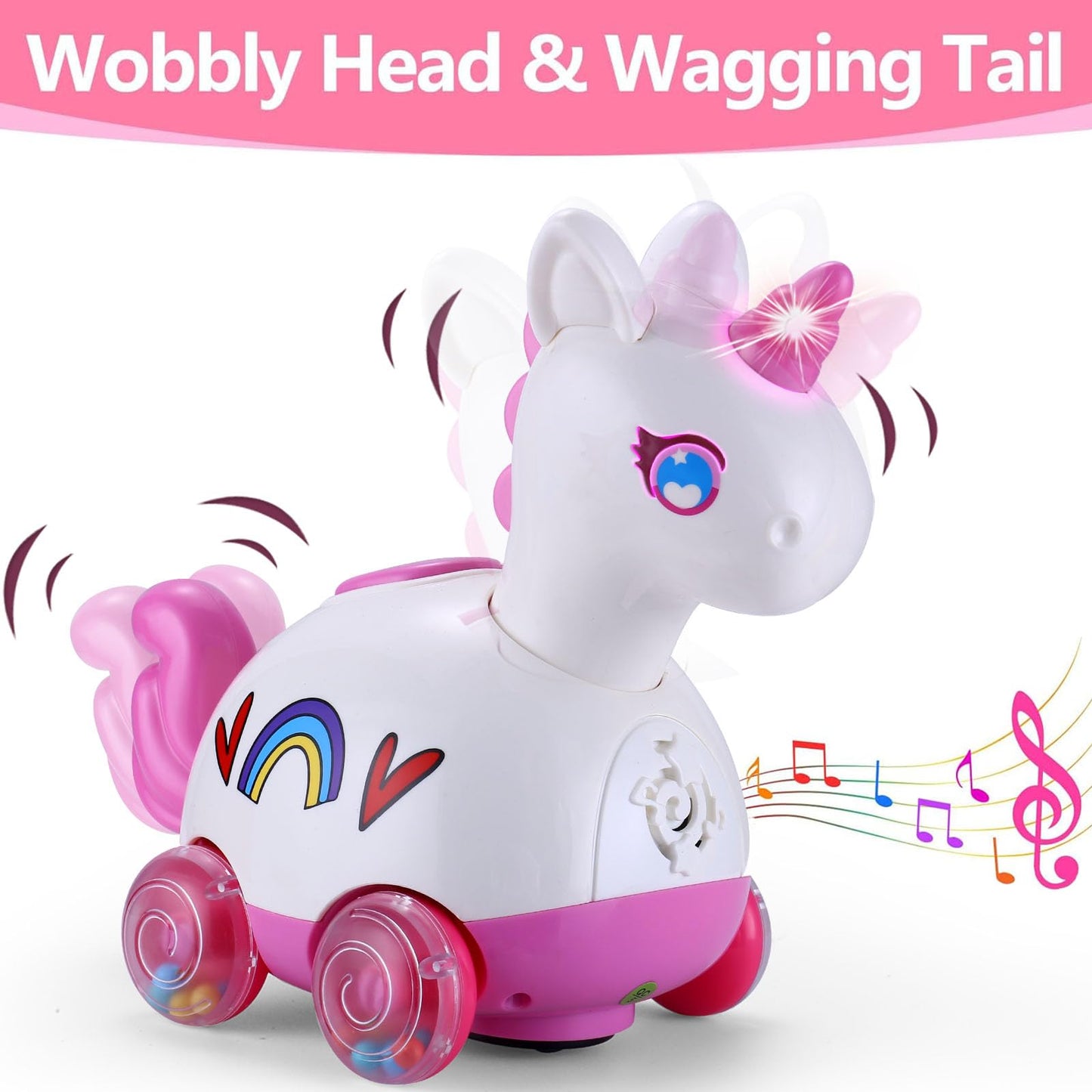 Wanonoo Unicorn Baby Toys 6-12 Months - Press & Go Musical Light Infant Baby Crawling Baby Toys 12-18 Months, Tummy Time Toys Fo