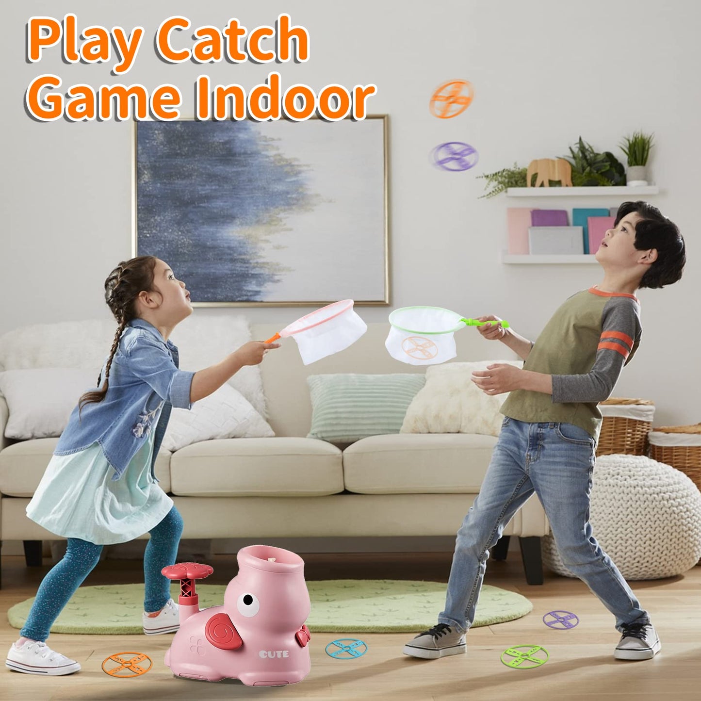 Kuthsic Outdoor Toys For Kids Ages 4-8, Flying Disc Launcher Toy For Kids With 8 Flying Discs 2 Net Pockets Kids Outside Toys For 4 5 6 7 8 Years Old Kids Toys For Birthday Christmas New Year(Pink)
