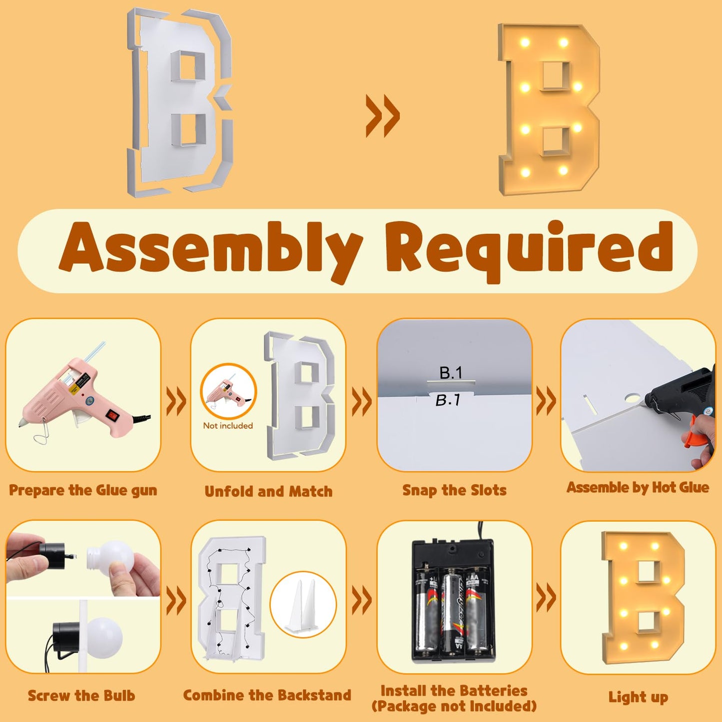 Imprsv Marquee Letter B, 3Ft Block Craft Kit For Party Decorations, Large Light Up Letters For Wedding, Baby Shower, Engagement