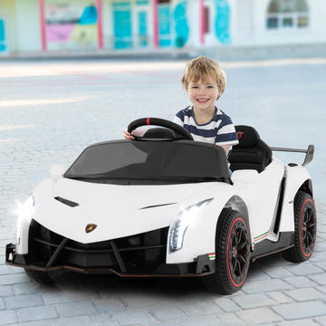 OLAKIDS 2 Seater Kids Ride On Car 12V 4WD Licensed Lamborghini Veneno Electric Vehicle with Remote Control Toddlers Battery Powered Toy Gift with 2 Speeds Rocking Mode Music USB MP3 (Beige)