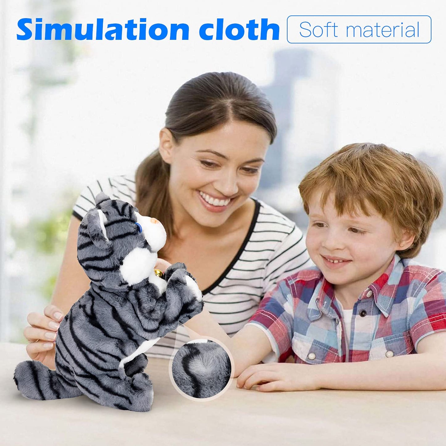 Smalody Interactive Electronic Plush Toy - Upgrade with LED Light Eyes Animated Sound Control Electronic Pet, Robot Cat Kitten T
