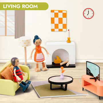 Giant Bean 85Pcs Wooden Plastic Dollhouse Furniture Set For 6 Rooms, Modern Dollhouse Accessories Pretend Play Furniture Toys Gi