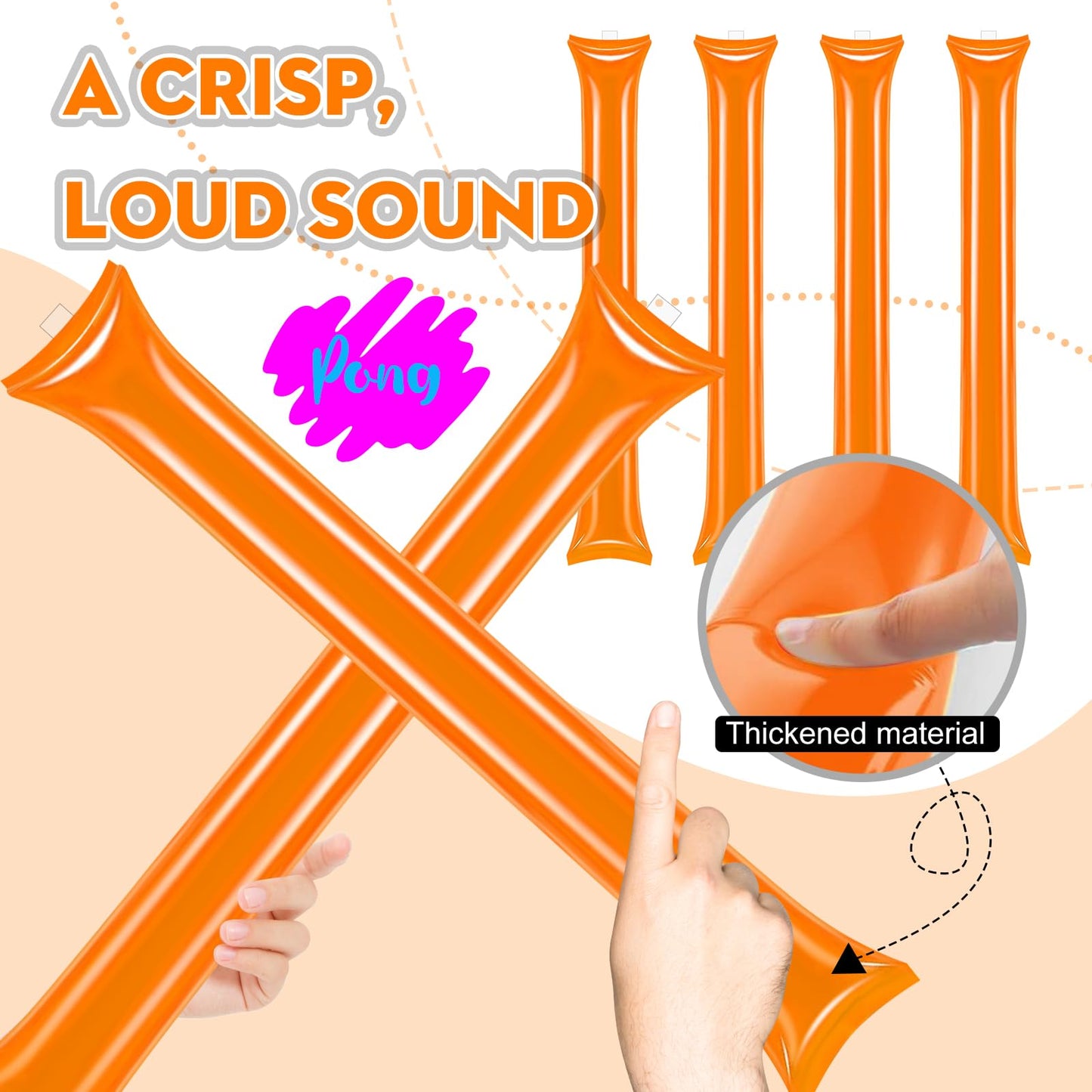 Cssopenss 50 Pcs Orange Thunder Sticks Thicken Plastic Cheersticks Orange Inflatable Thunder Sticks Sporting Events Team Spirit