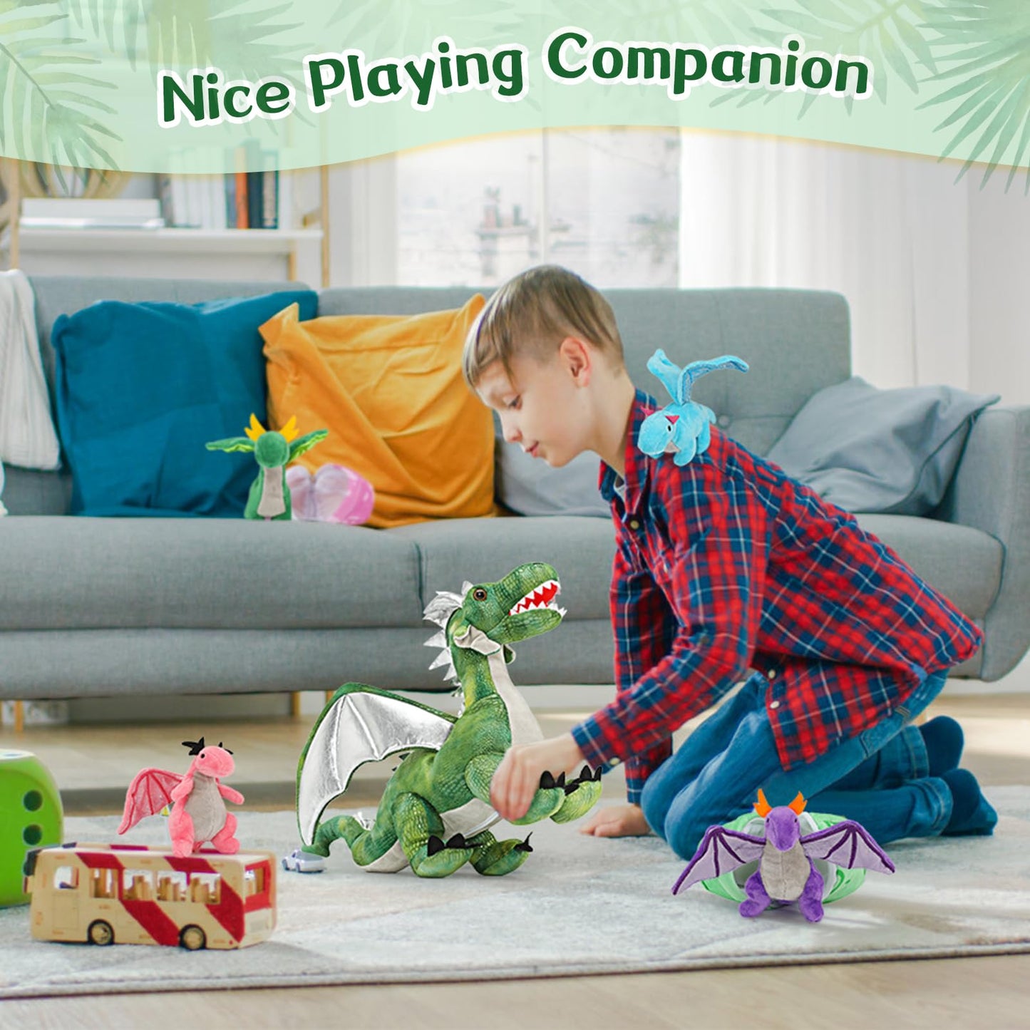 Tezituor 7 Pcs Dragon Stuffed Animals, 22'' Mommy Dragon Plush With 4 Baby Dragons And 2 Eggs, Stuffed Dragon Toys For Kids, Dinosaur Stuffed Animal Gifts For Boy Girl On Christmas Birthday Decoration