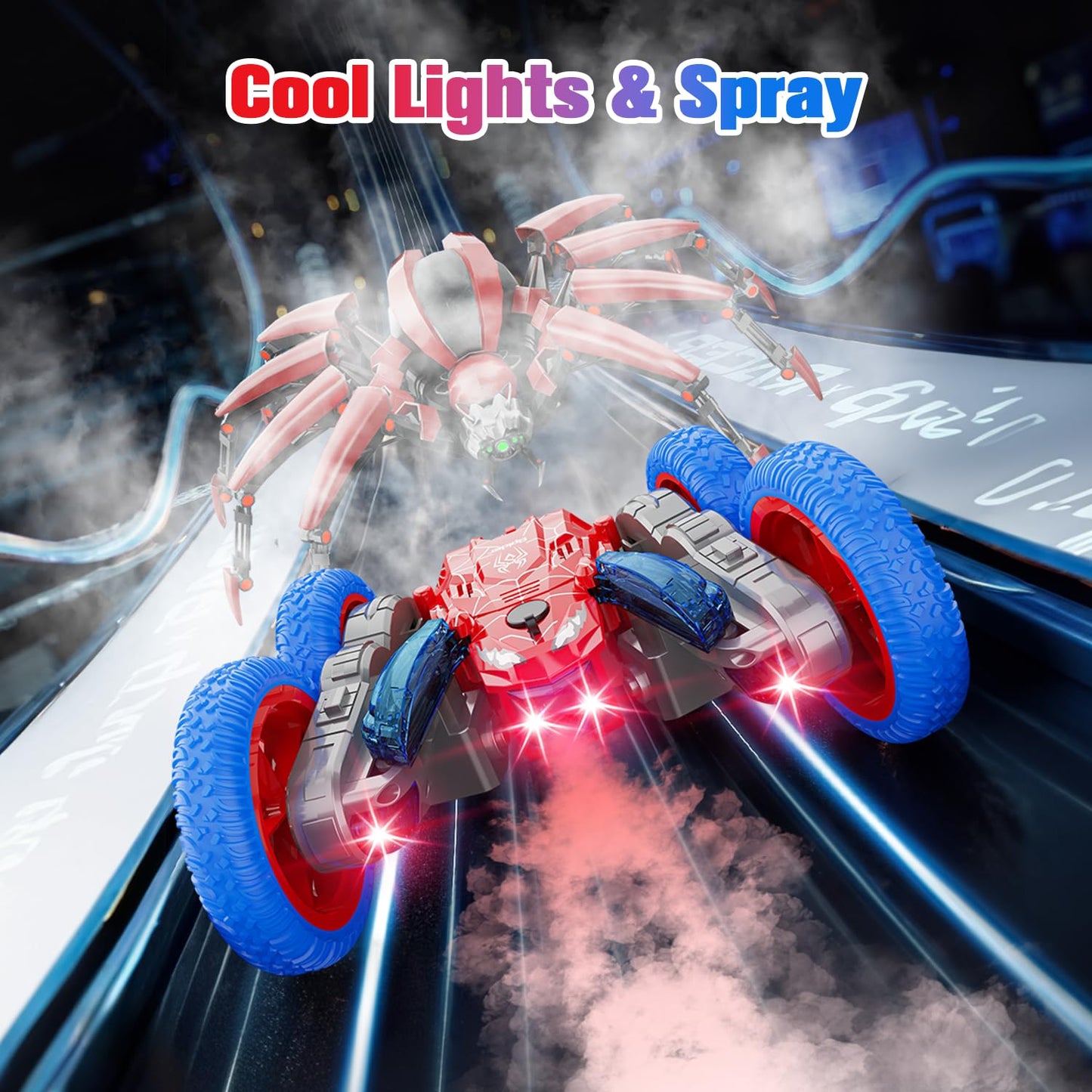 Remote Control Car for Boys, Double-Sided Drive,360 Rotation of Rc Cars Spray Features and Spins Have Special Lighting Rc Car,4W