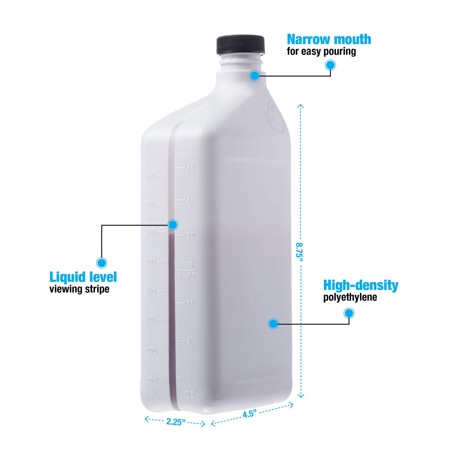 Consolidated Plastics 40622 Rectangular Oil Bottle Hdpe, 32 Oz., White, 12 Piece
