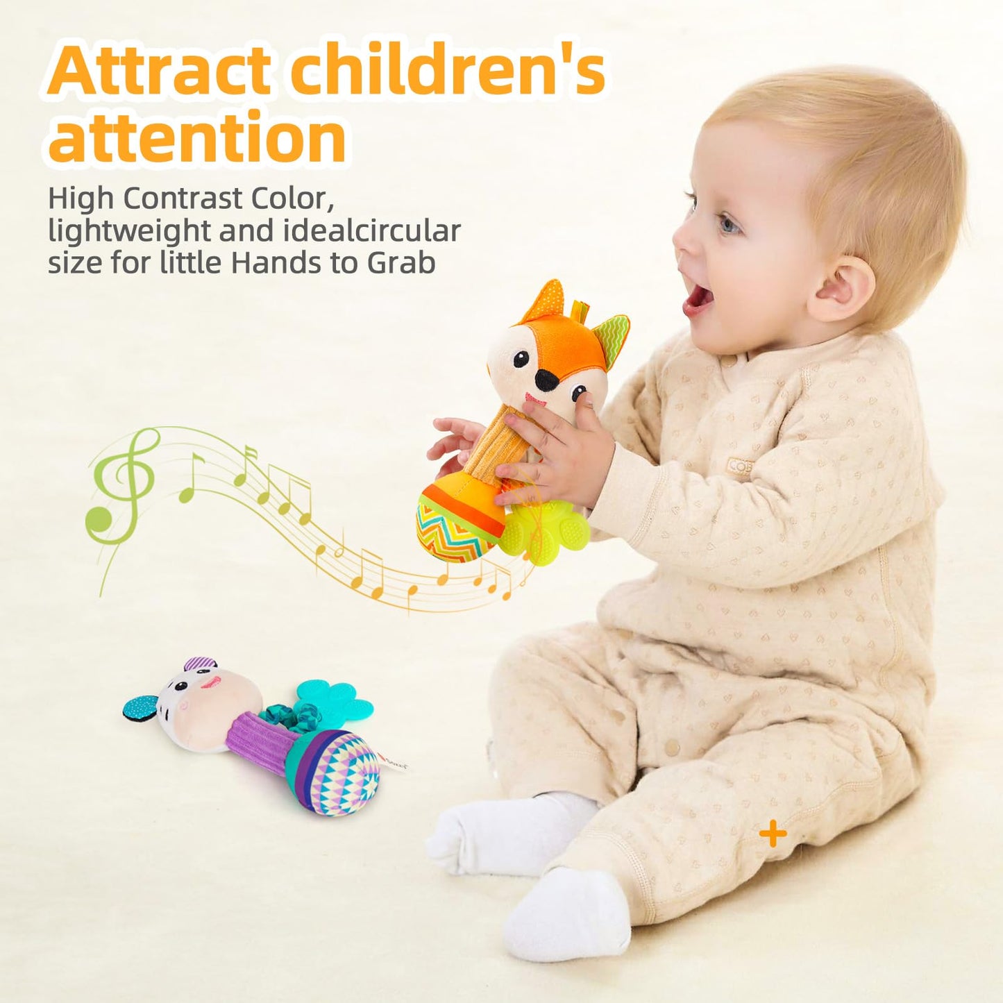 Baby Rattles 0-6 Months, Set Of 2 Rattles For Babies 0-6 Months, Soft Stuffed Animal Rattle Hand Grip Baby Toys, Baby Rattle Sha