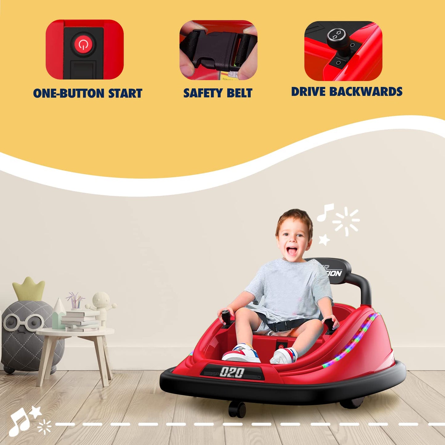 Powerwhale Ride-On Toy, 12V Electric Bumper Car With Remote, Music For Kids Ages 1-6, Unisex Gift, Red