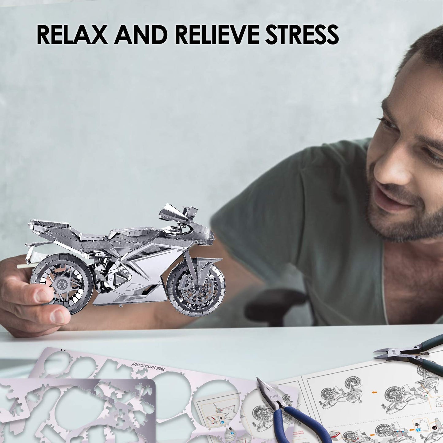 Piececool 3D Metal Puzzles For Adults, Diy 3D Motorcycle Model Kits, Brain Teaser Puzzles For Teen Students Men Craft Kits Toys,