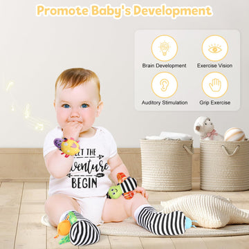 iAOVUEBY Baby Gift Set - High Contrast Elephant Toys & Essentials for Newborns, Includes Rattle, Socks, Blanket, Onesies, Black & White