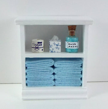Town Square Miniatures Dolls House Miniature Furniture Small Shelf Unit & L Blue Bathroom Accessories