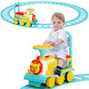 Honey Joy Ride On Train With Tracks, 6V Battery Powered Electric Ride On Toy For Kids, 16 Pcs Tracks, Flashing Lights & Music, Storage Seat, Playable Without Tracks, Gift For Boys Girls (Blue)