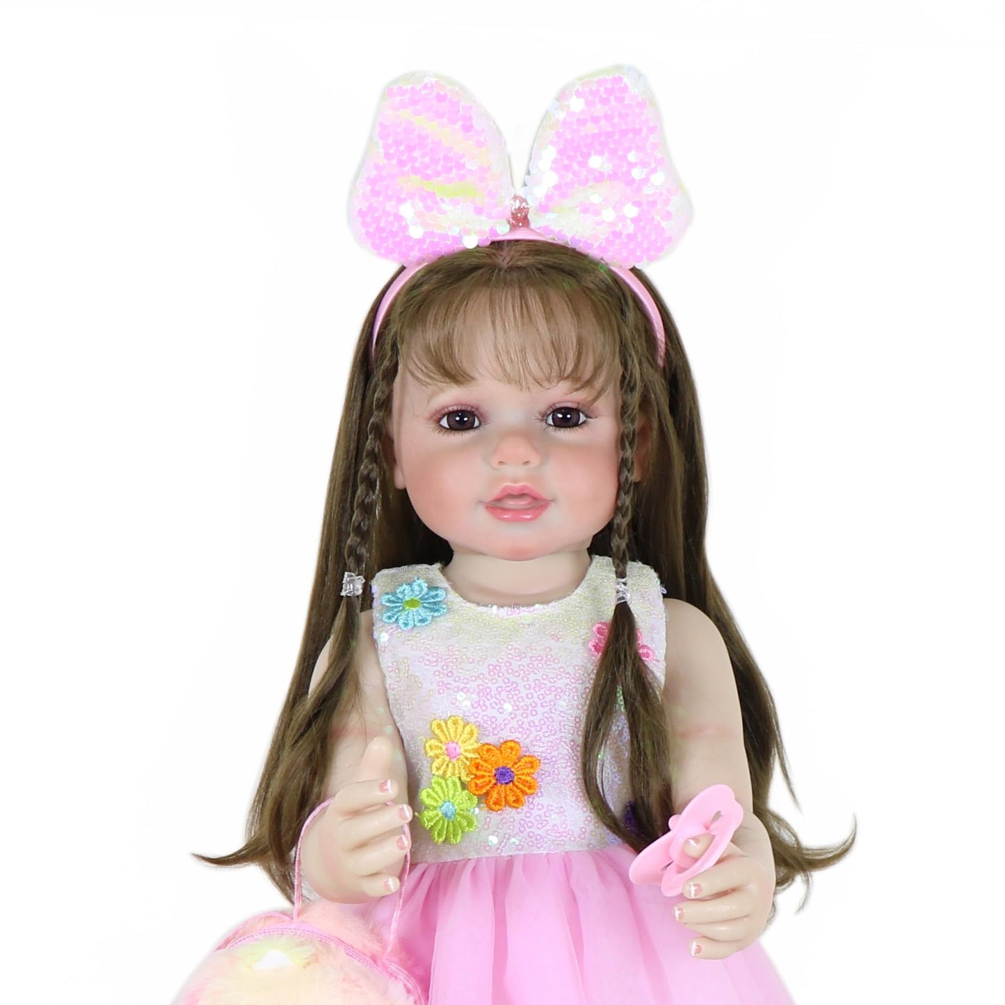 Wawa-Haokeai Reborn Toddler Stand Doll -22 Inch Sunday Best With 3D Painted On Smiles Face, Full Vinyl With Rooted Hair