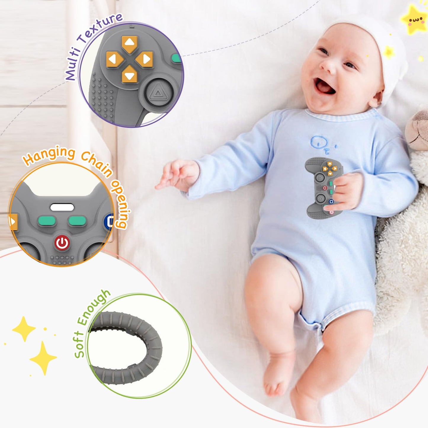 Hooku Silicone Teething Toys For Babies 0-6 Months, Teethers For Babies 6-12 Months, Remote Teether For Baby, Sensory Toys For B