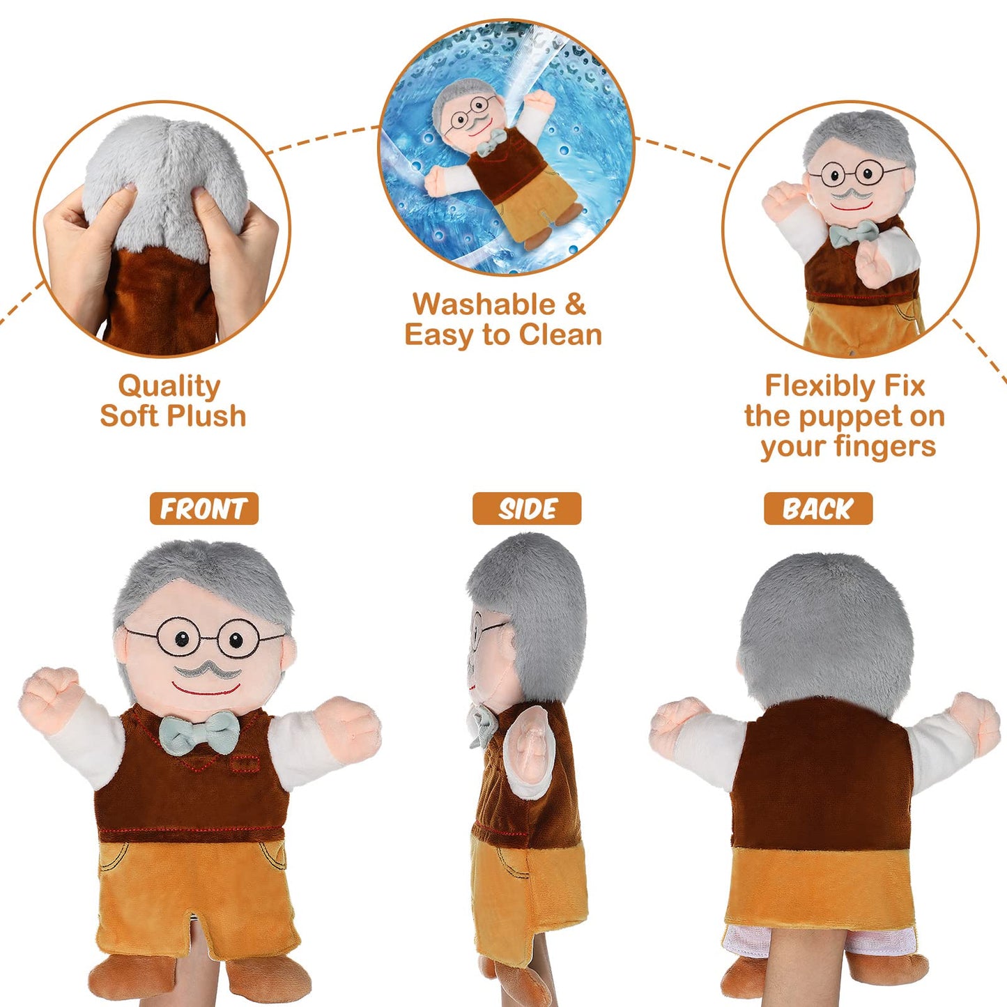 6 Pieces Hand Puppet Set 11.8 Inch Family Members Puppets Soft Plush Hand Puppets Mother, Father, Son, Daughter And Grandparents For Storytelling, Teaching, Preschool, Role Play (Basic Style)