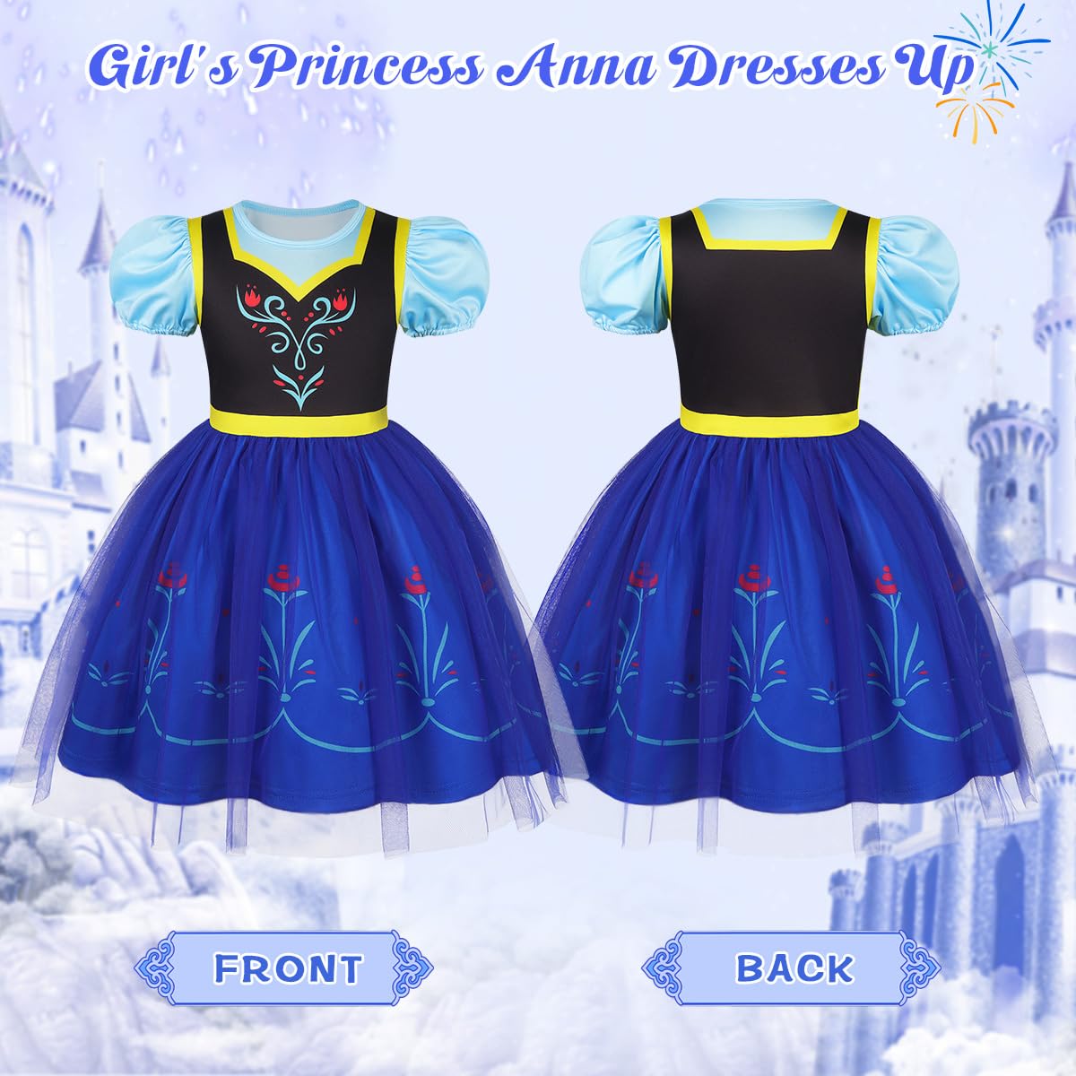 Benylion Princess Dress for Girls Cosutme Kids Cospaly Halloween Birthday Christmas Party Tulle Dress Snow Queen Princess Cospla