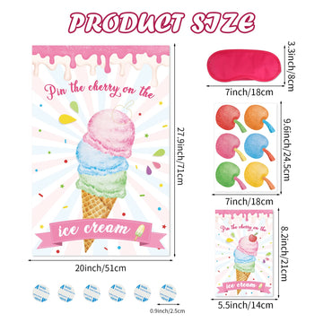 Hooqict Pin The Cherry On The Ice Cream Game Birthday Party Games For Kids Ice Cream Theme Party Decorations Supplies For Girls, Large Ice Cream Poster With 36 Cherry Stickers Wall Decor