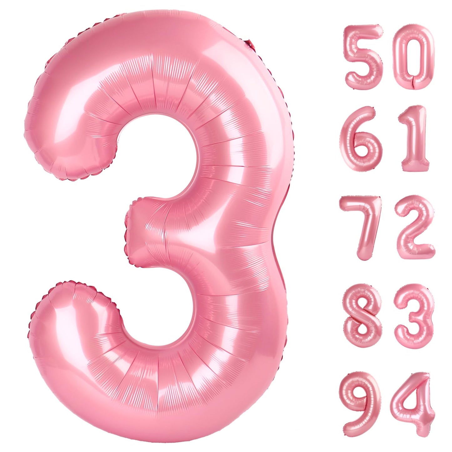 Pearlescent Pink 3 Balloon, Number Balloons 40 Inch, 3Rd Birthday Decorations For Kids Girls Women Party Supplies For Party Deco