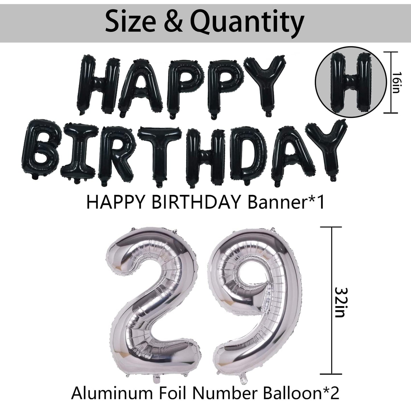 Naninuneno 29Th Black Silver Birthday Party Decorations For Men Women, Happy 29 Birthday Party Supplies With Black Happy Birthda
